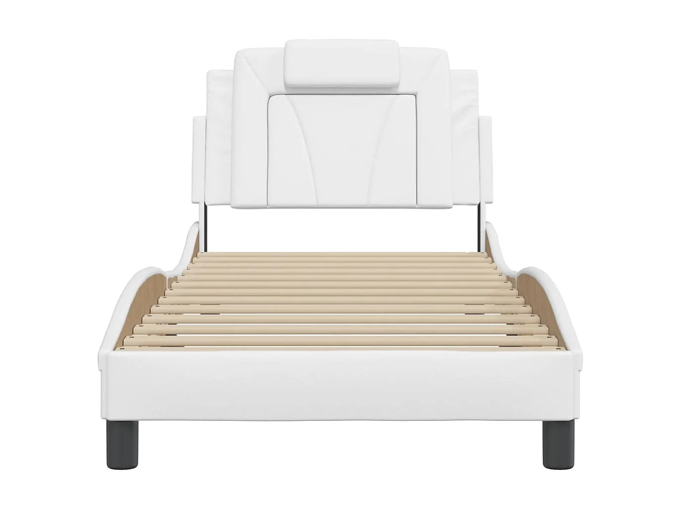 Cama individual- 90x200cm con cabecero cuero sintético blanco ES533213