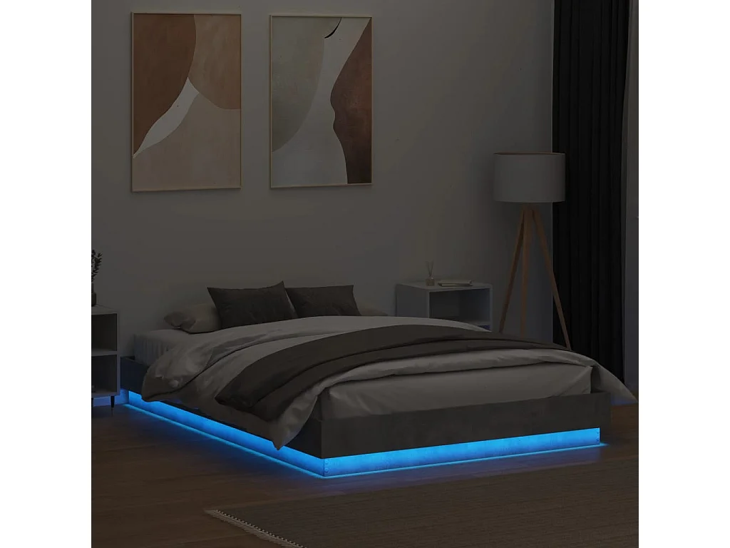 Cama matrimonial- 150x200 cm con luces LED gris hormigón ES599798