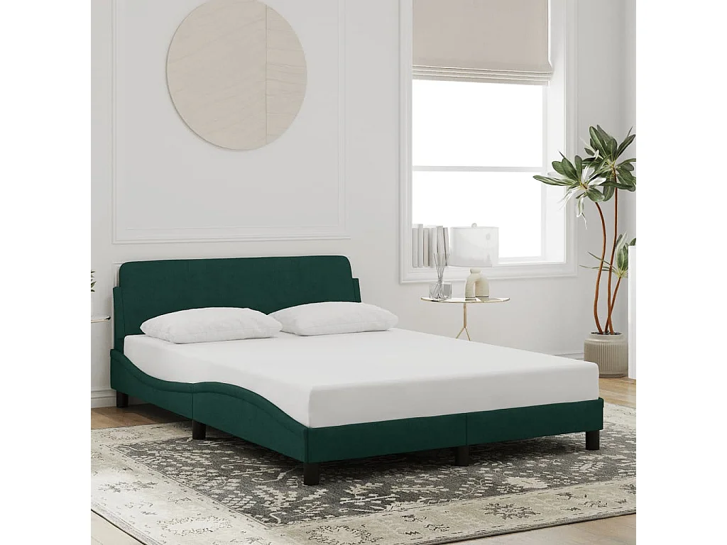 Lit double + tête de lit Vert foncé 140x200 cm Velours FR31707