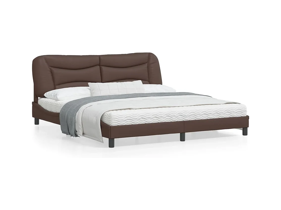 Lit double + tête de lit Marron 180x200 cm Similicuir FR46875