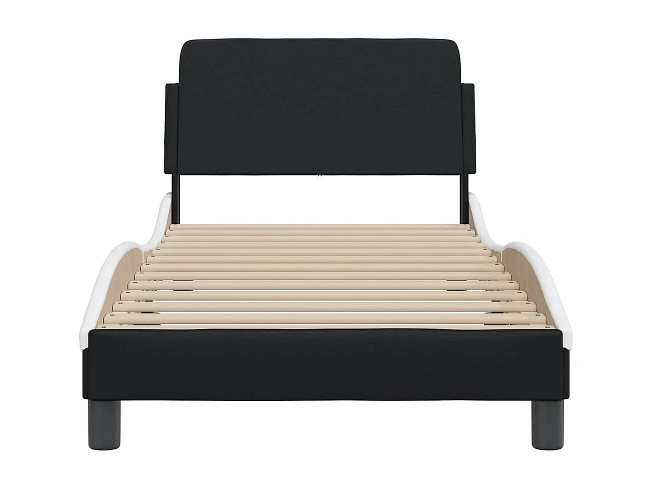 Cama individual- con cabecero cuero sintético negro y blanco ES994270