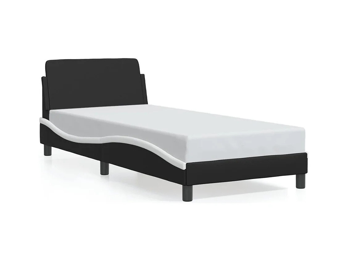 Lit simple + tête de lit noir et blanc 90x190cm similicuir FR30129
