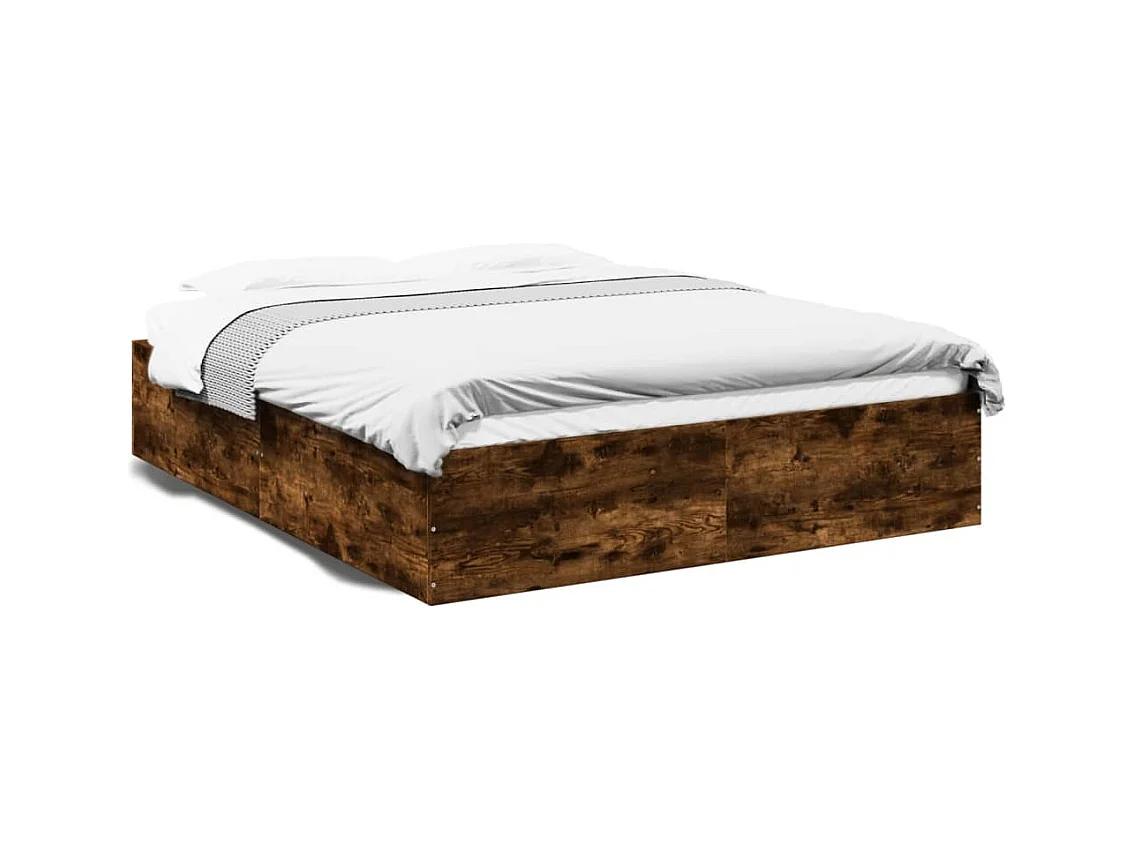 Lit double chêne fumé 150x200 cm bois d'ingénierie FR42280
