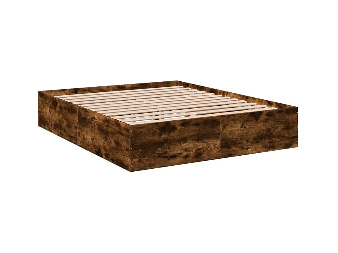 Lit double chêne fumé 150x200 cm bois d'ingénierie FR42280