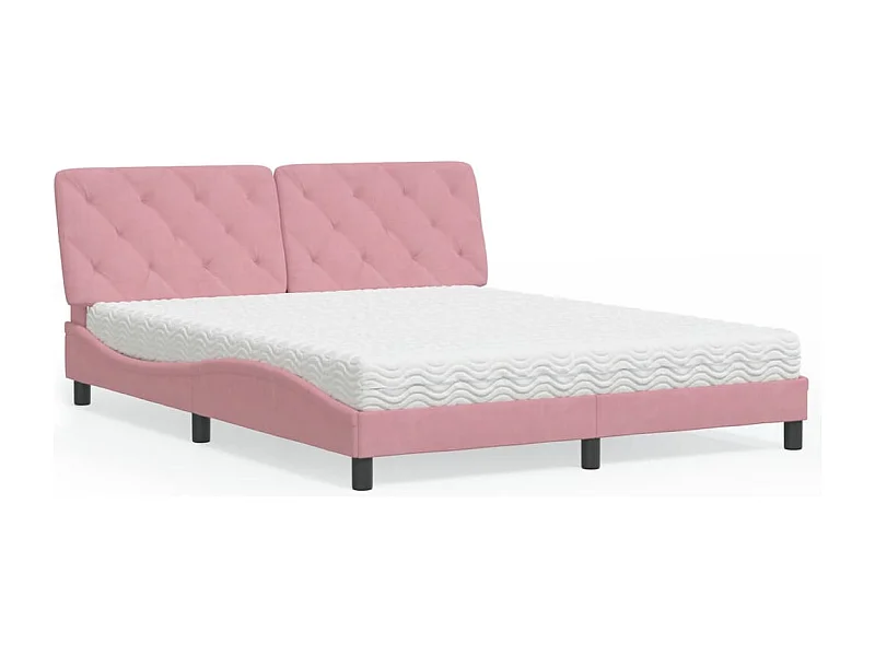 Lit adulte + matelas rose 160x200 cm velours FR48841