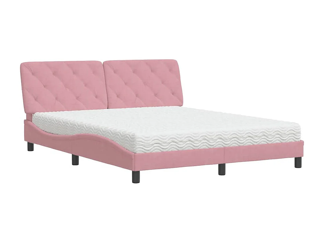 Lit adulte + matelas rose 160x200 cm velours FR48841