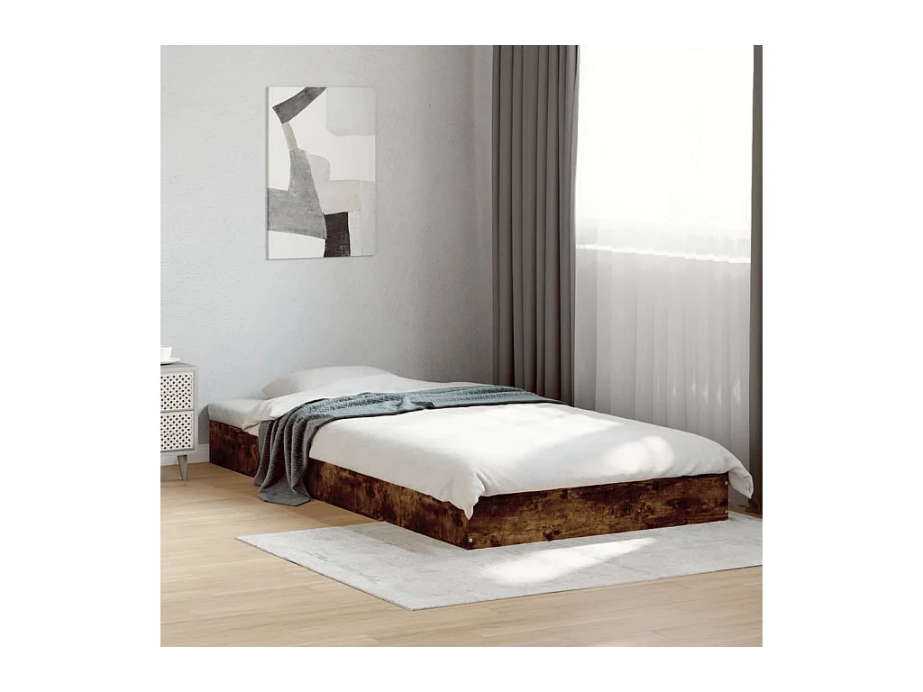 Lit simple chêne fumé 100x200 cm bois d'ingénierie FR74417