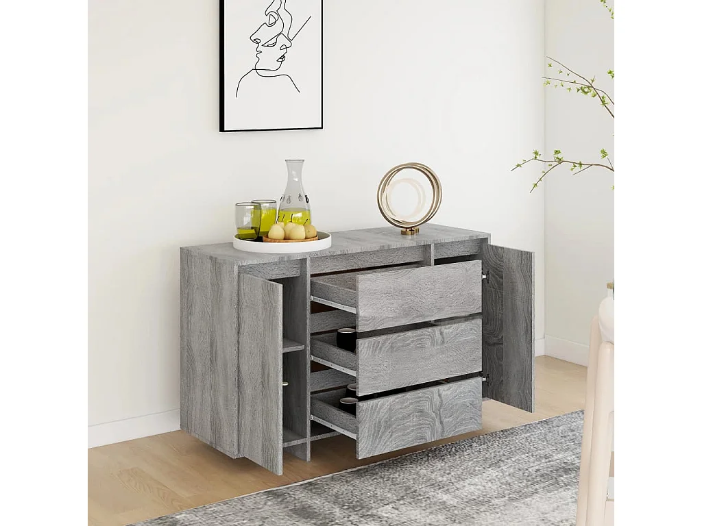 Dressoir met 3 lades 120x41x75 cm bewerkt hout grijs sonoma BE831598