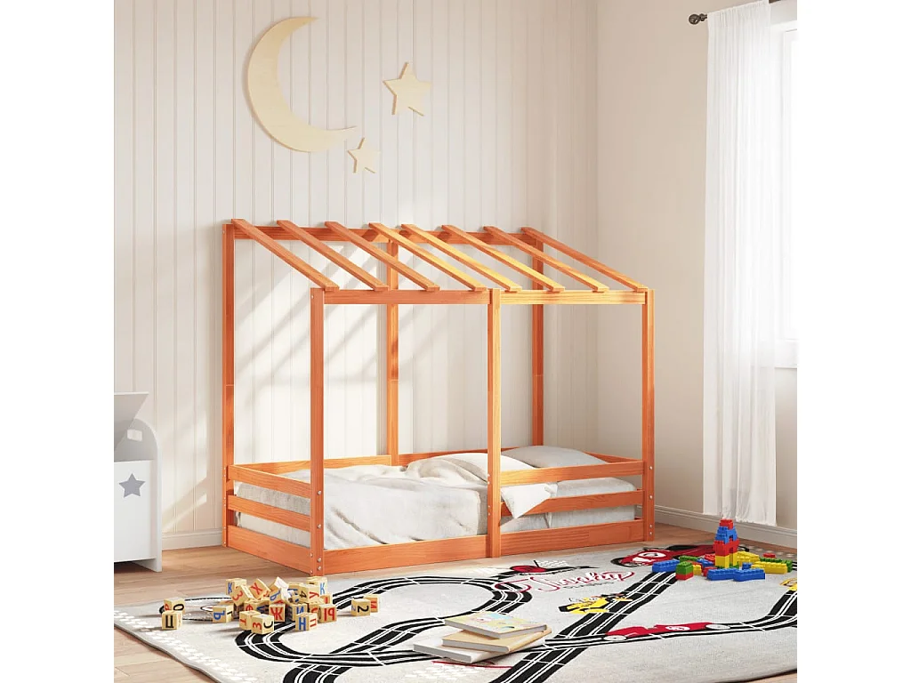 Lit cabane pour enfants et toit cire marron 70x140 cm bois massif pin FR51406