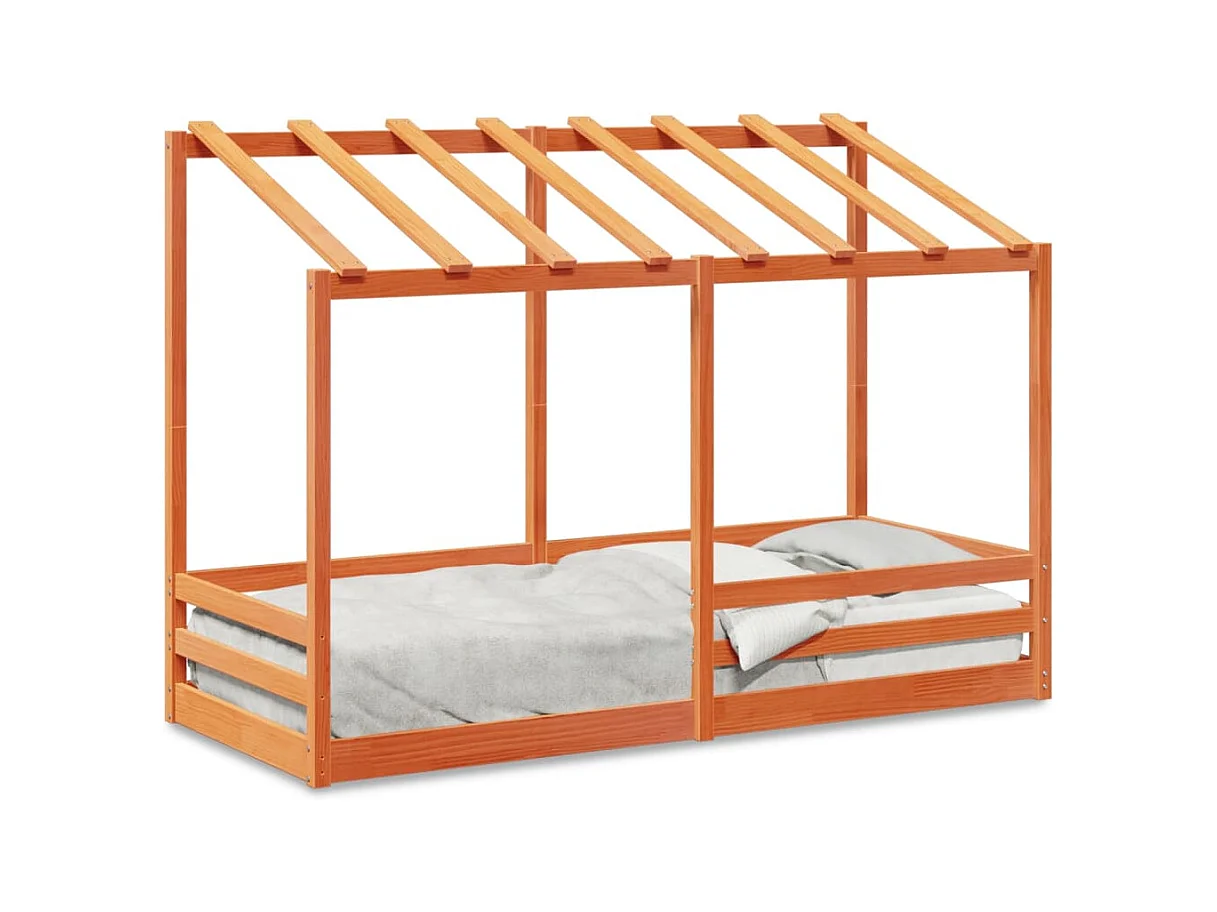 Lit cabane pour enfants et toit cire marron 90x190 cm bois massif pin FR99626