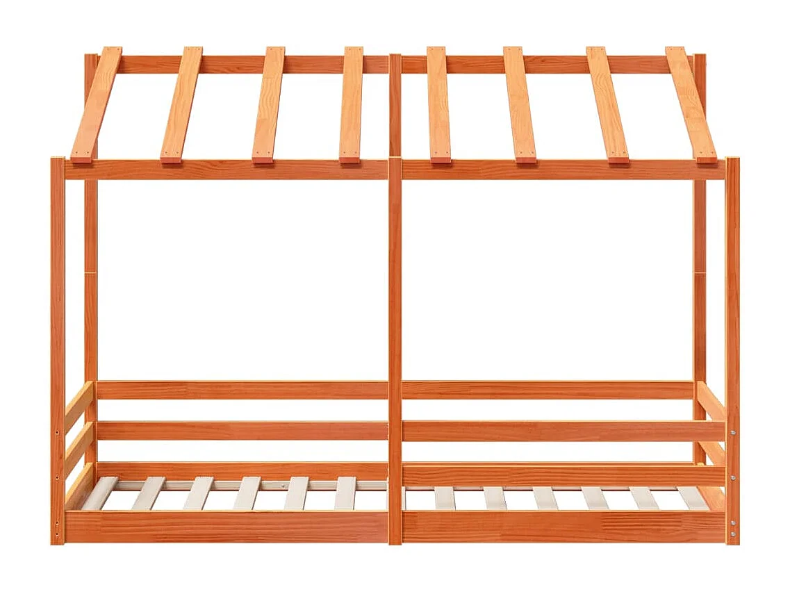 Lit cabane pour enfants et toit cire marron 90x190 cm bois massif pin FR99626