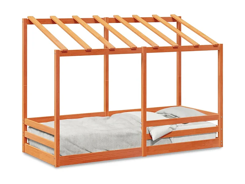 Lit cabane pour enfants et toit cire marron 90x190 cm bois massif pin FR99626