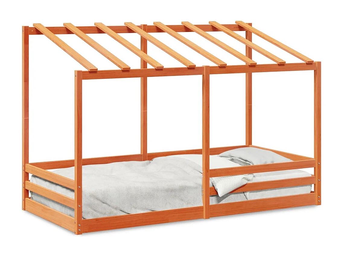 Lit cabane pour enfants et toit cire marron 80x200 cm bois massif pin FR15869