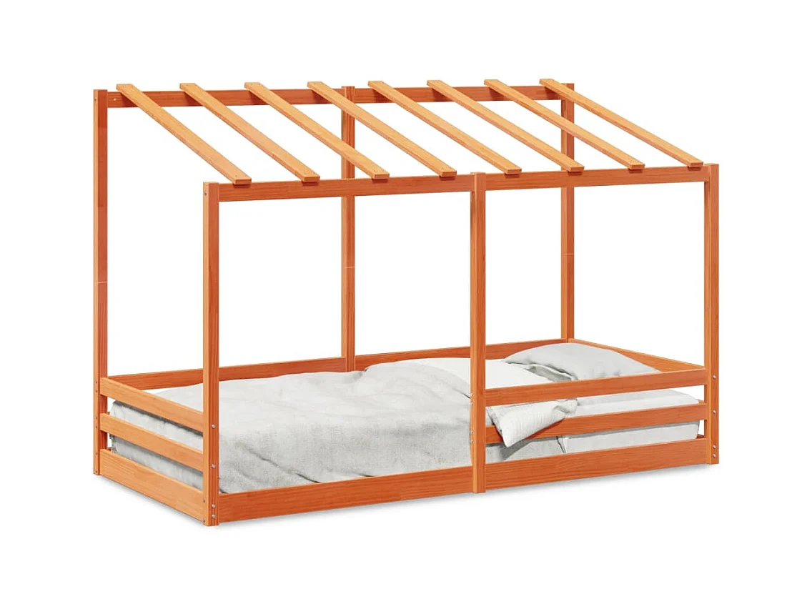Lit cabane pour enfants et toit cire marron 100x200 cm bois massif pin FR16345