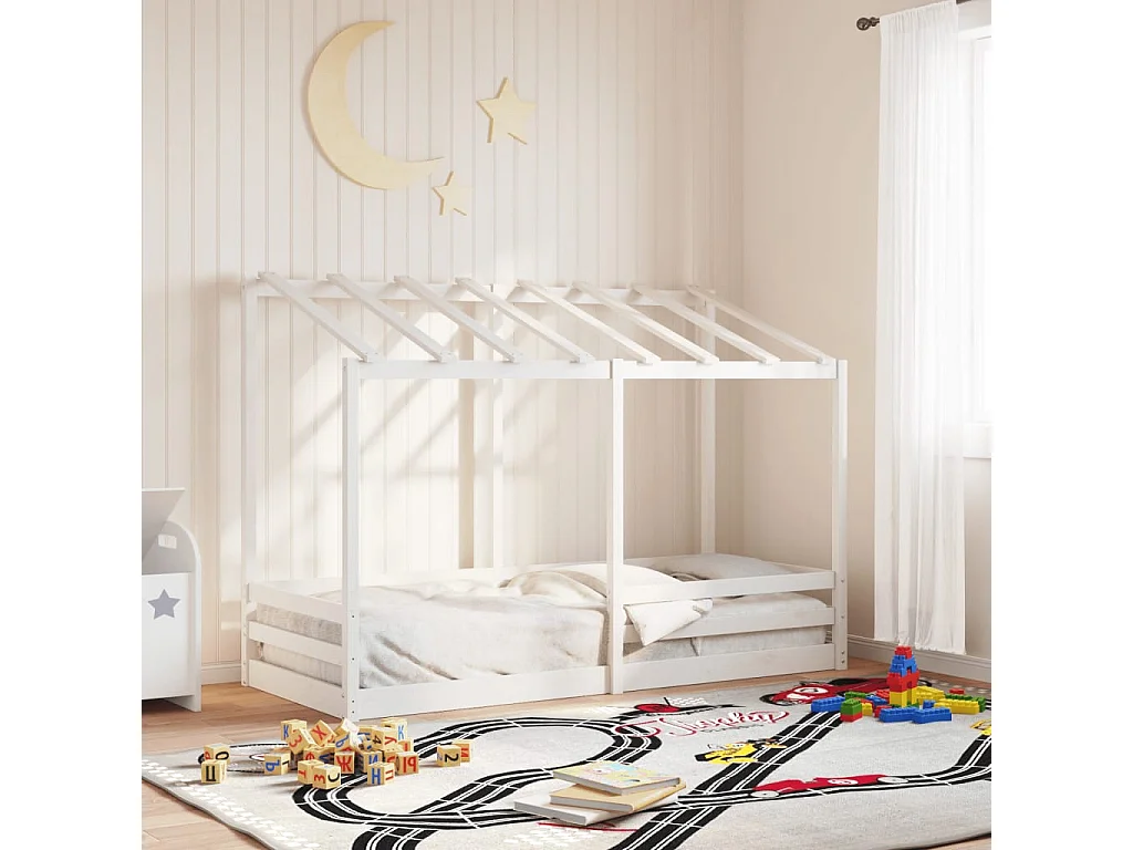Cama infantil con techo madera maciza pino blanca 90x190 cm ES106057