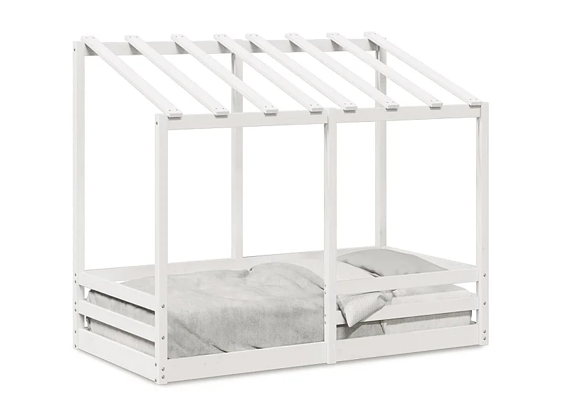 Cama infantil con techo madera maciza pino blanco 70x140 cm ES437090