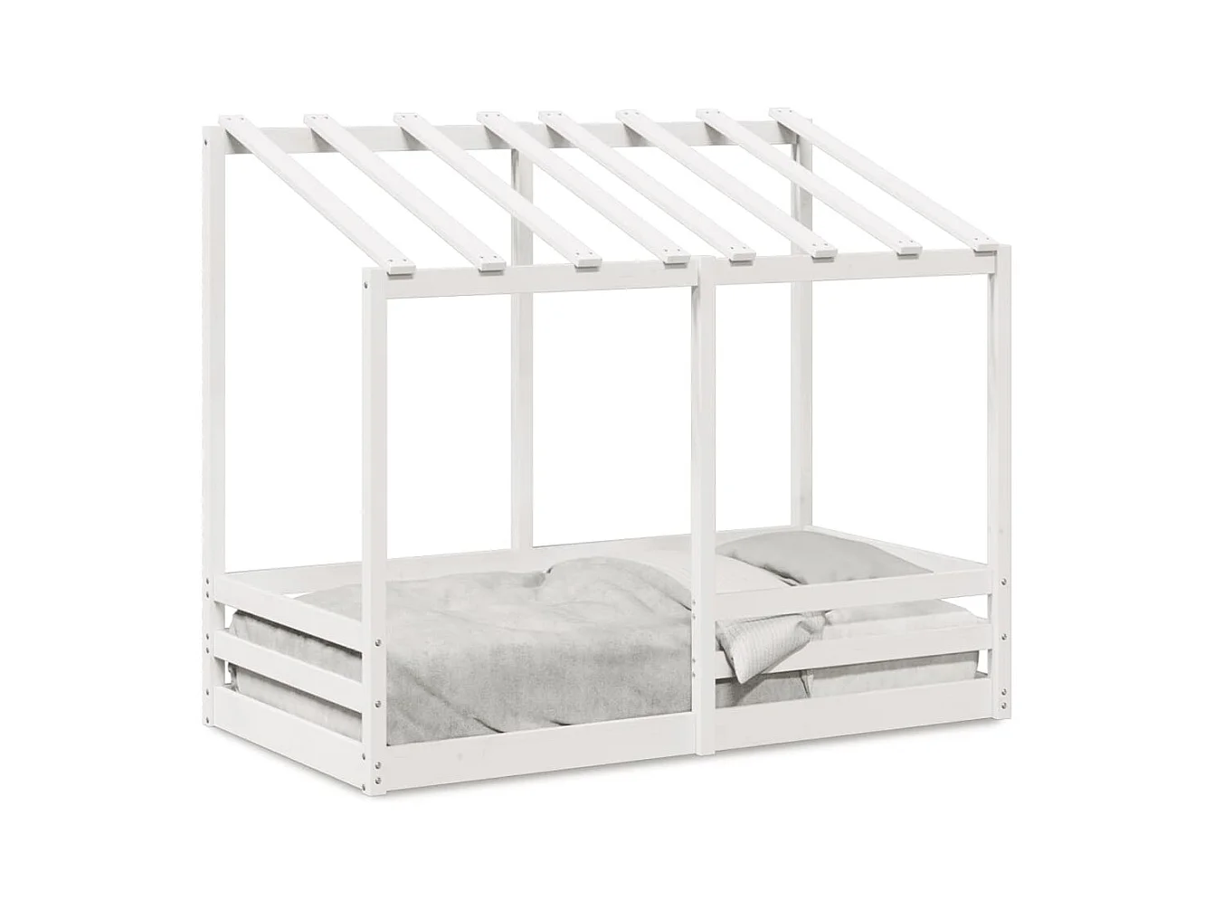 Lit cabane pour enfants avec toit blanc 70x140cm en bois massif de pin FR58110