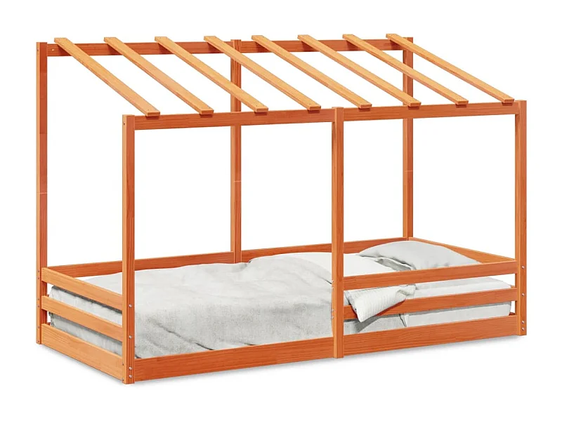 Cama infantil con techo madera maciza pino marrón 90x200 cm ES170061