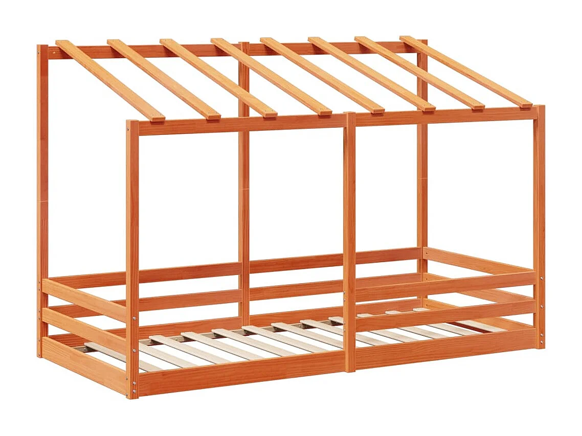 Lit cabane pour enfants et toit cire marron 90x200 cm bois massif pin FR98076