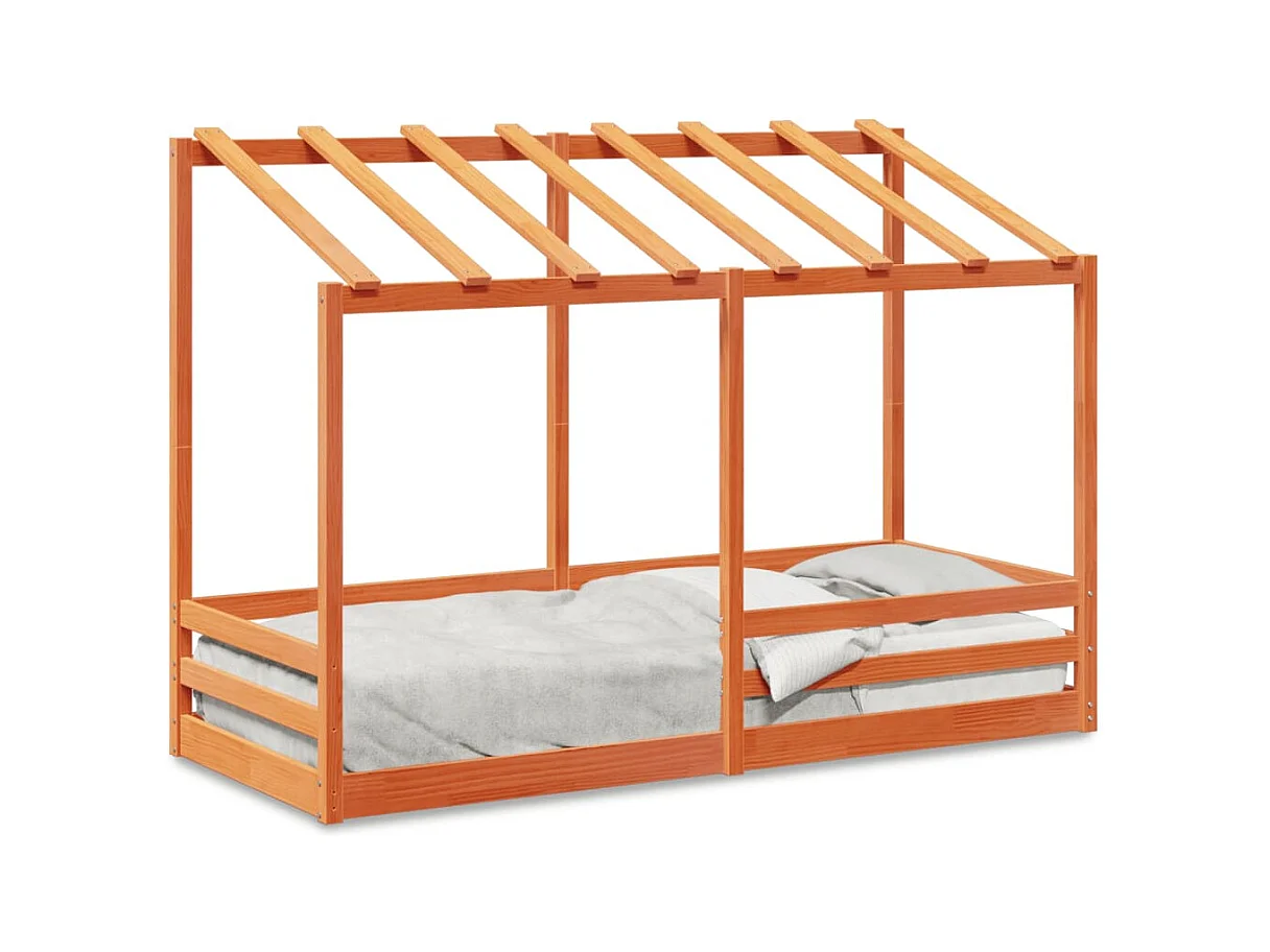 Lit cabane pour enfants et toit cire marron 75x190 cm bois massif pin FR50904