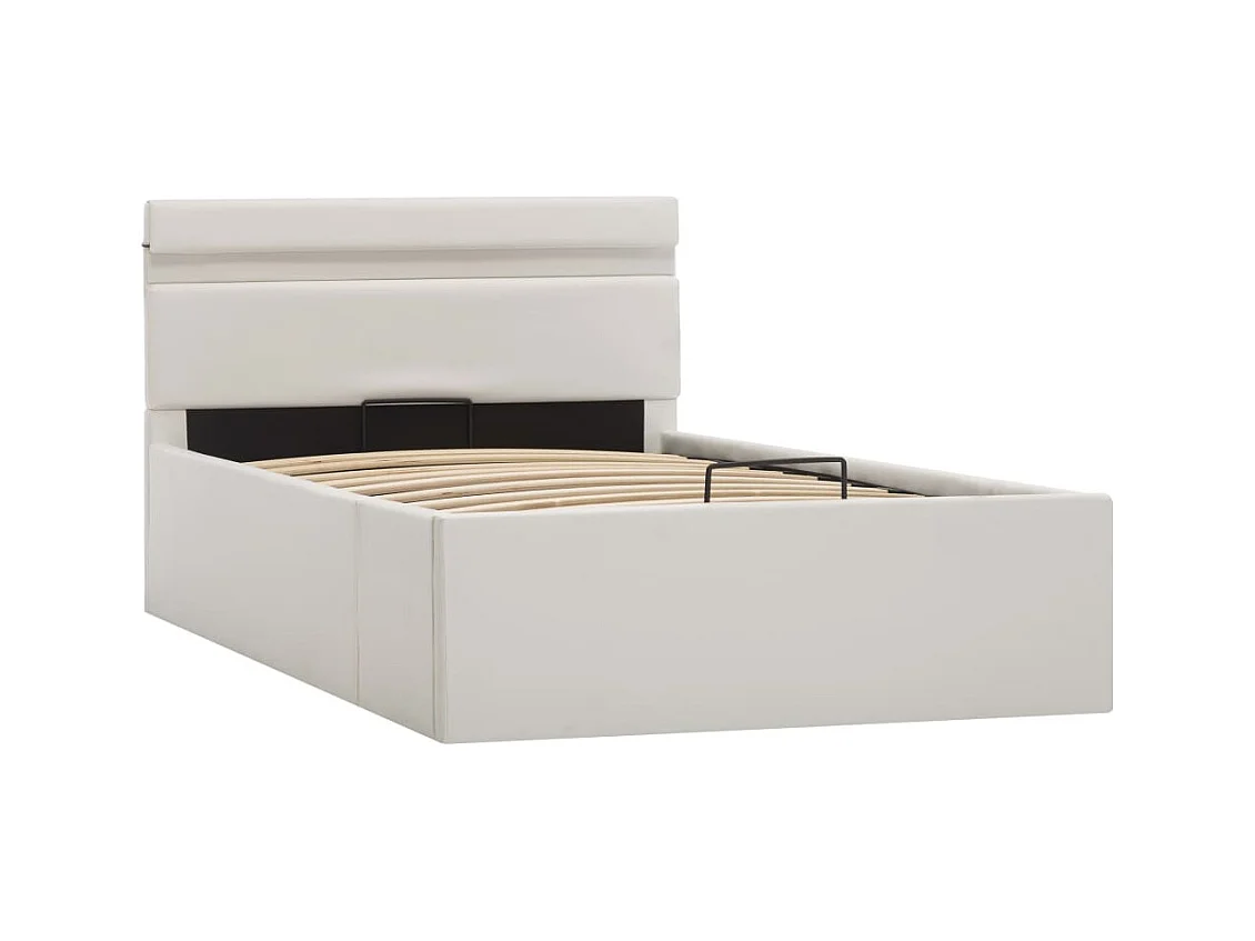 Bedframe met opslag hydraulisch LED kunstleer wit 90x200 cm  BE630052