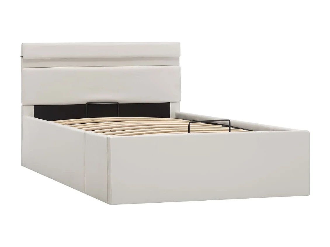 Cama com compartimento de arrumação LED 90x200cm couro artifi. branco PT107571