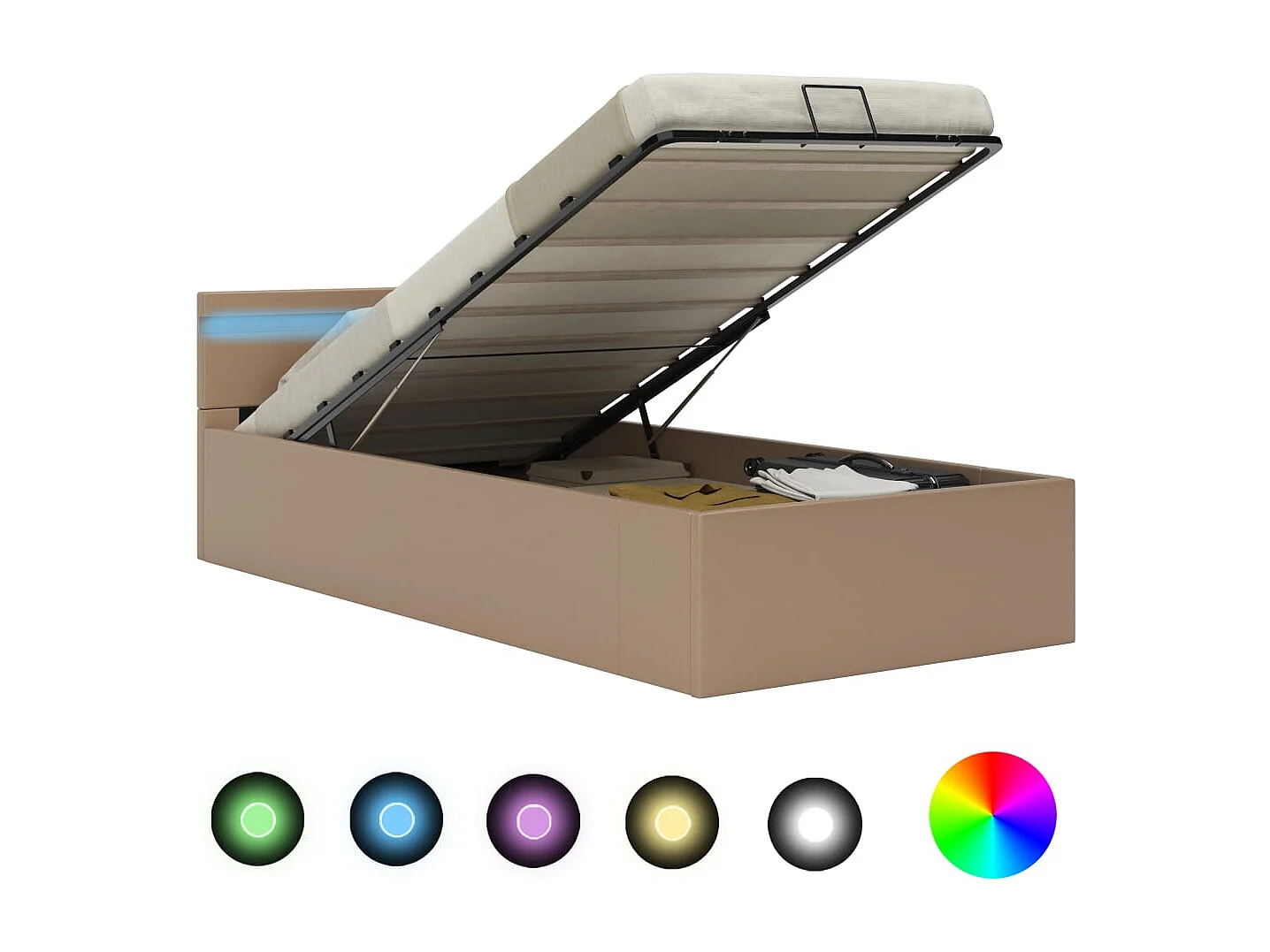 Cama hidráulica - 100x200 cm LED cuero sintético capuchino ES496511