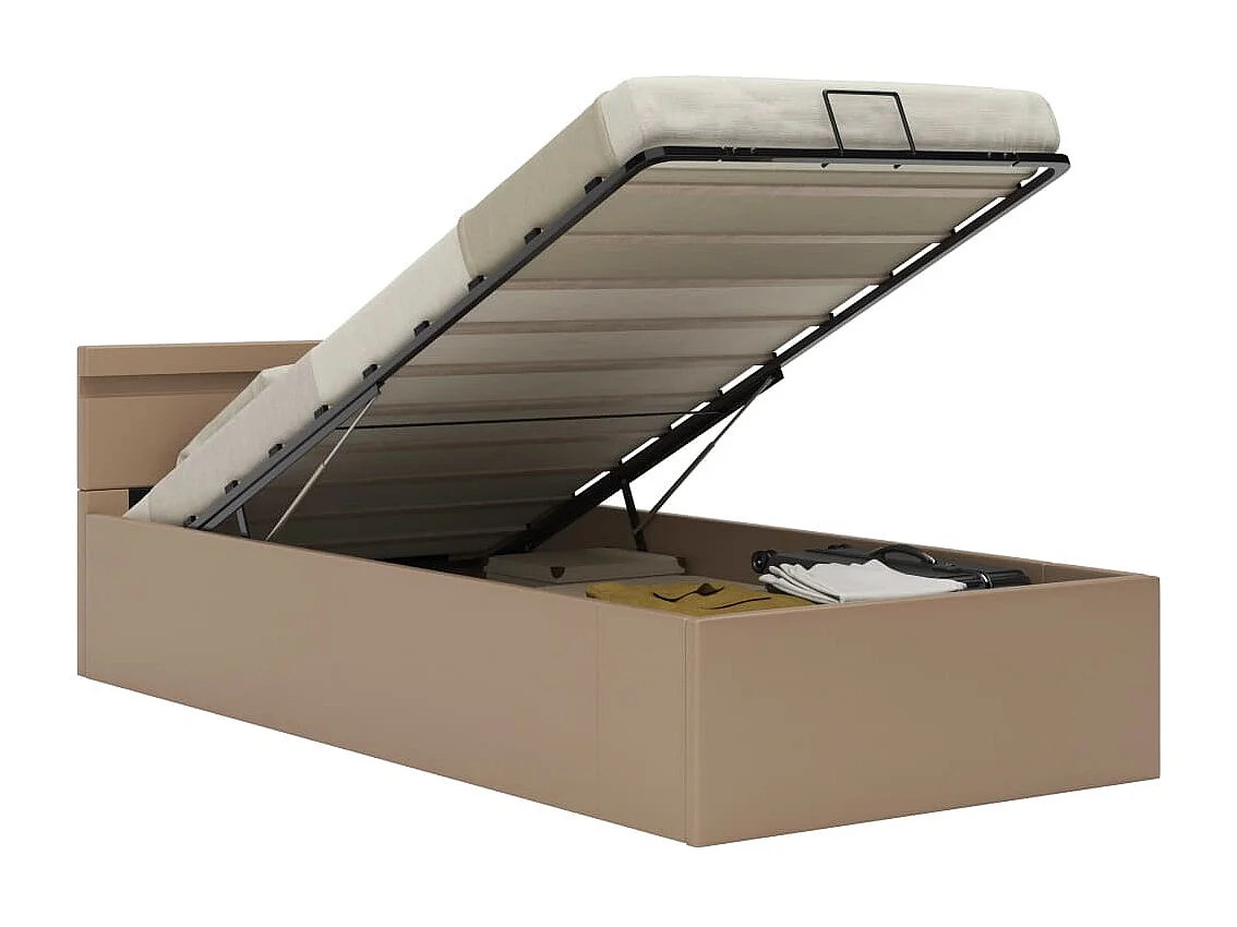 Cama hidráulica - 100x200 cm LED cuero sintético capuchino ES496511