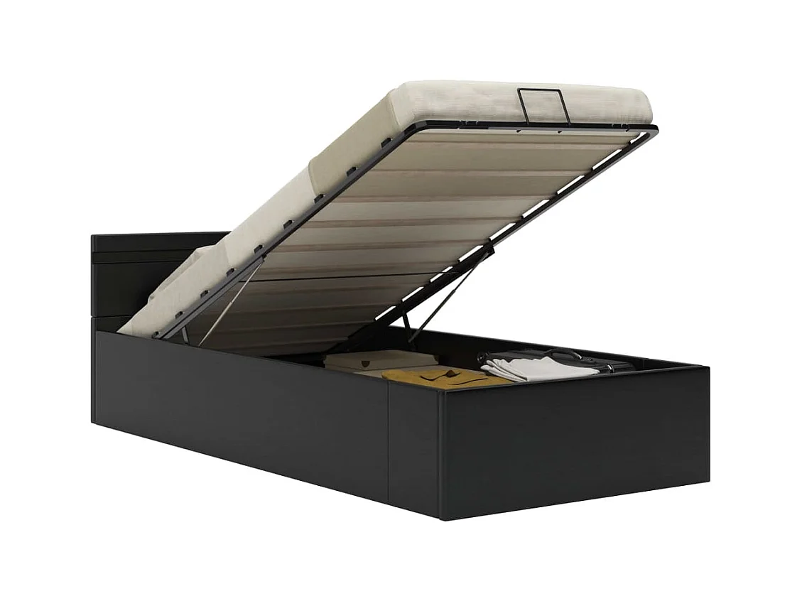 Bedframe met opslag hydraulisch LED kunstleer zwart 90x200 cm  BE460543