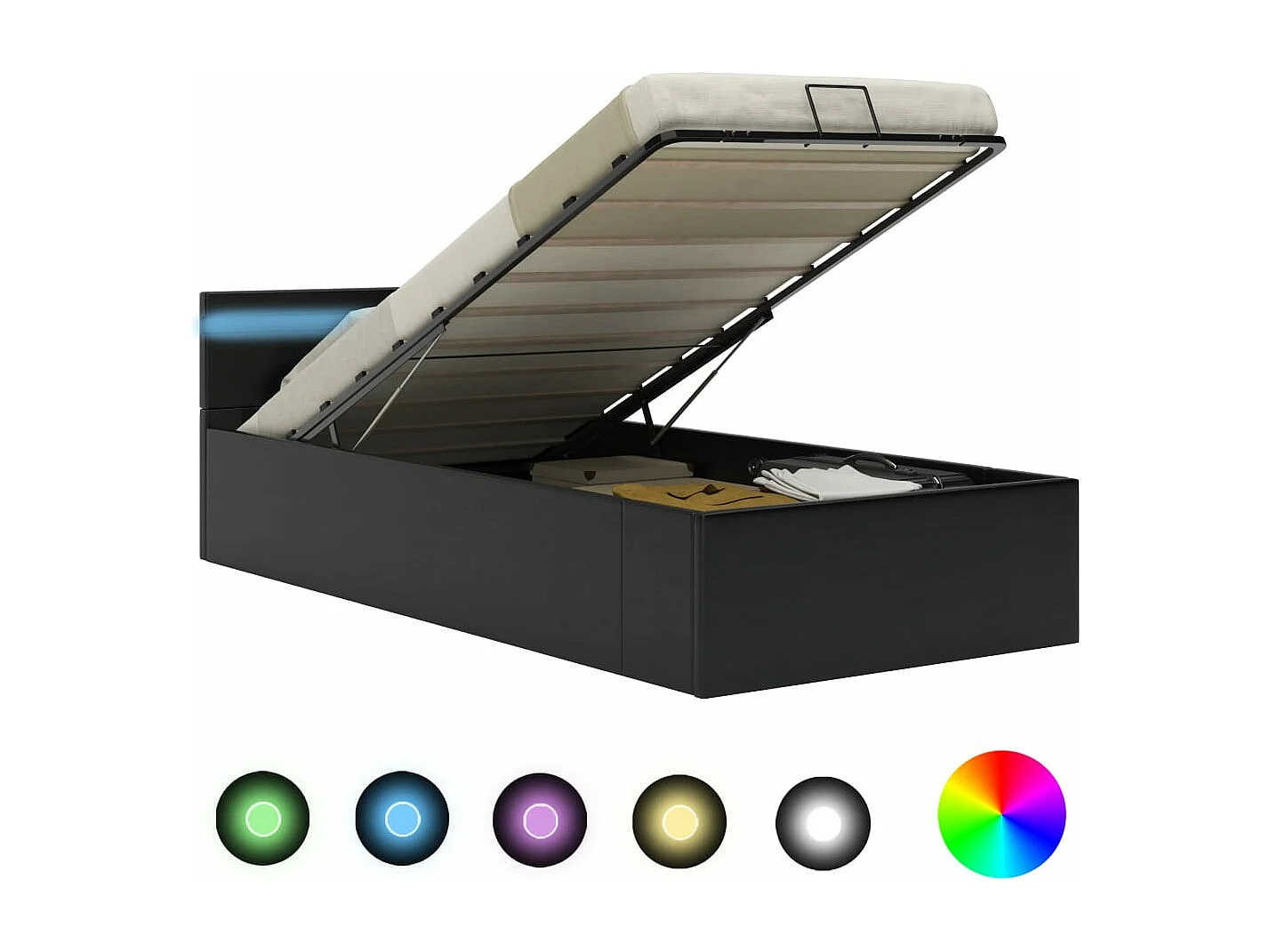 Lit coffre avec LED noir similicuir 90x200 cm FR10528