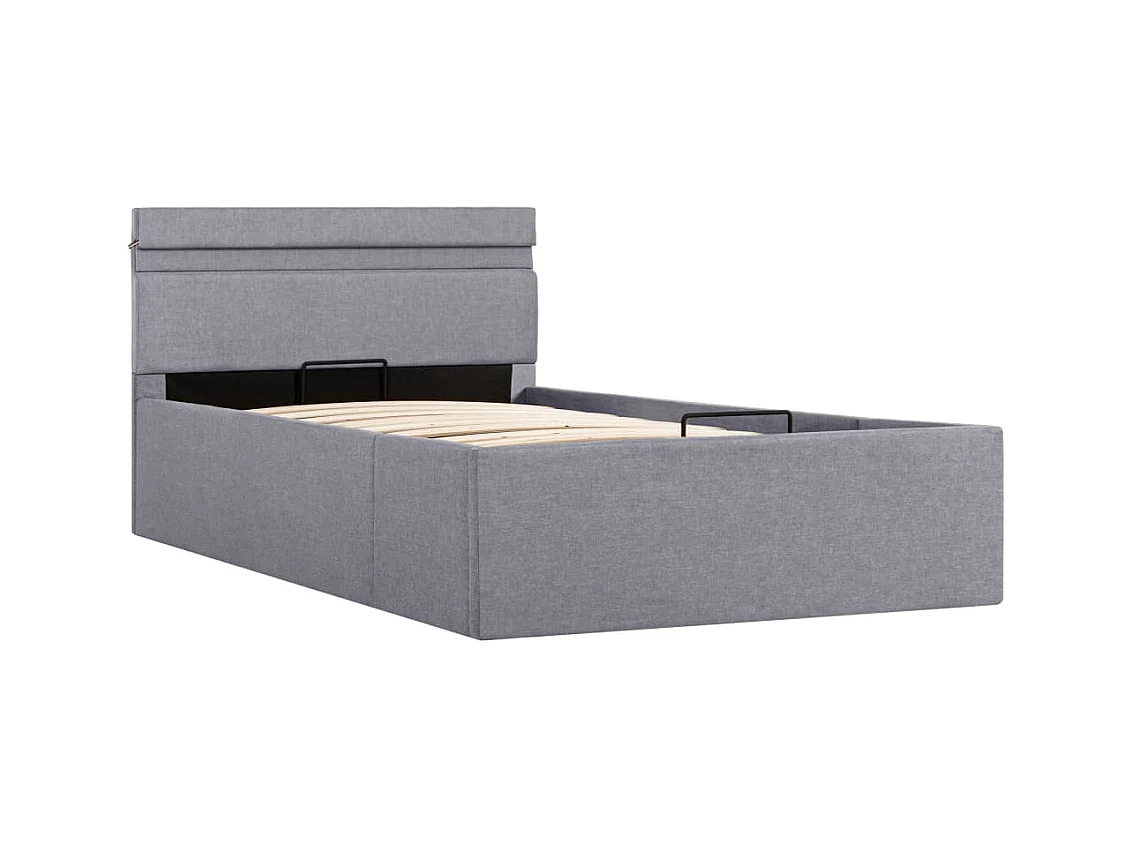 Lit coffre et LED gris clair 90x200 cm FR70671