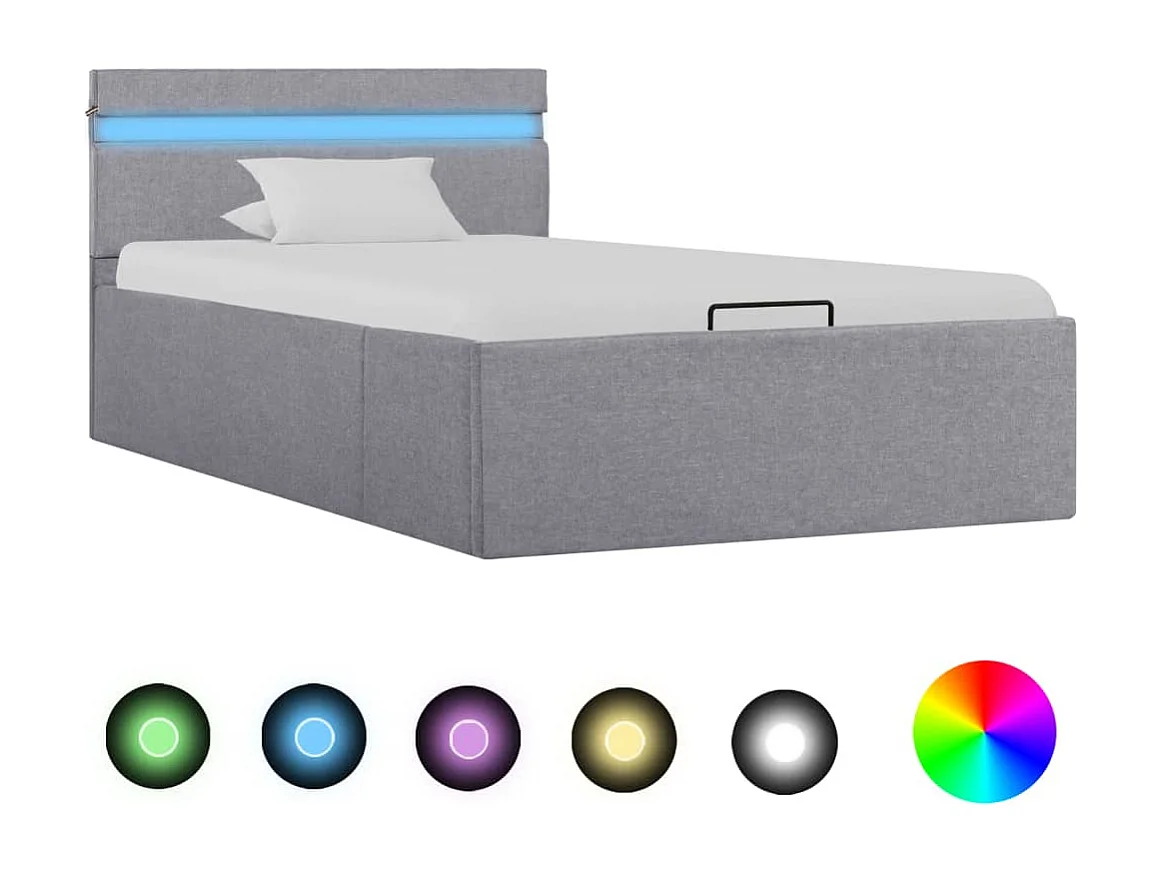 Bedframe met opbergruimte en LED stof lichtgrijs 90x200 cm  BE459206