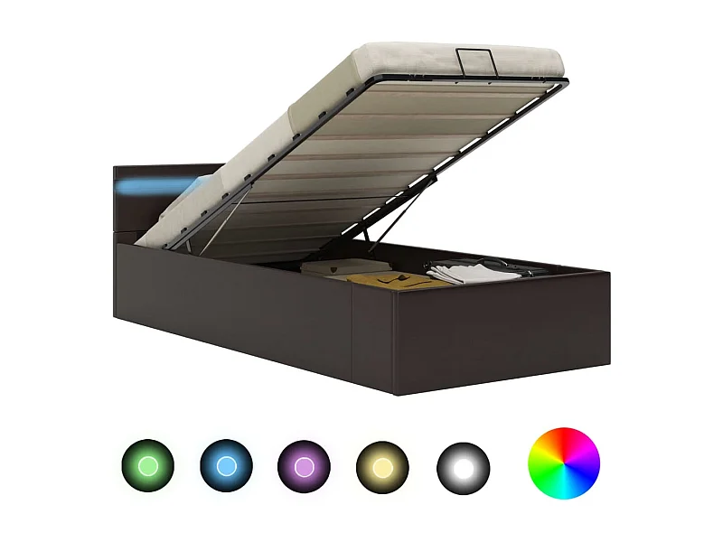 Lit coffre avec LED Gris Similicuir 90x200 cm FR38005