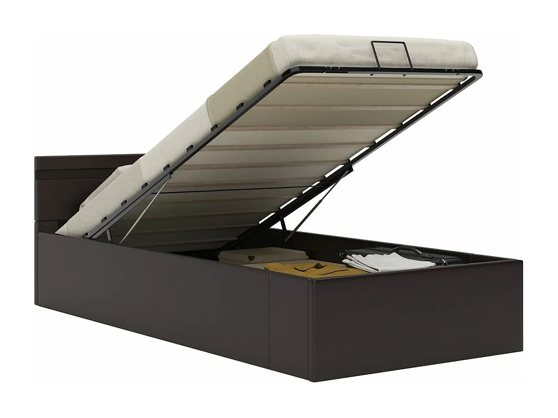 Cama com compartimento de arrumação LED 90x200cm couro artifi. cinza PT216465