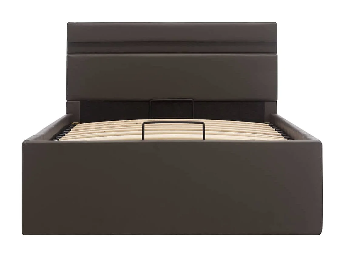 Cama com compartimento de arrumação LED 90x200cm couro artifi. cinza PT216465