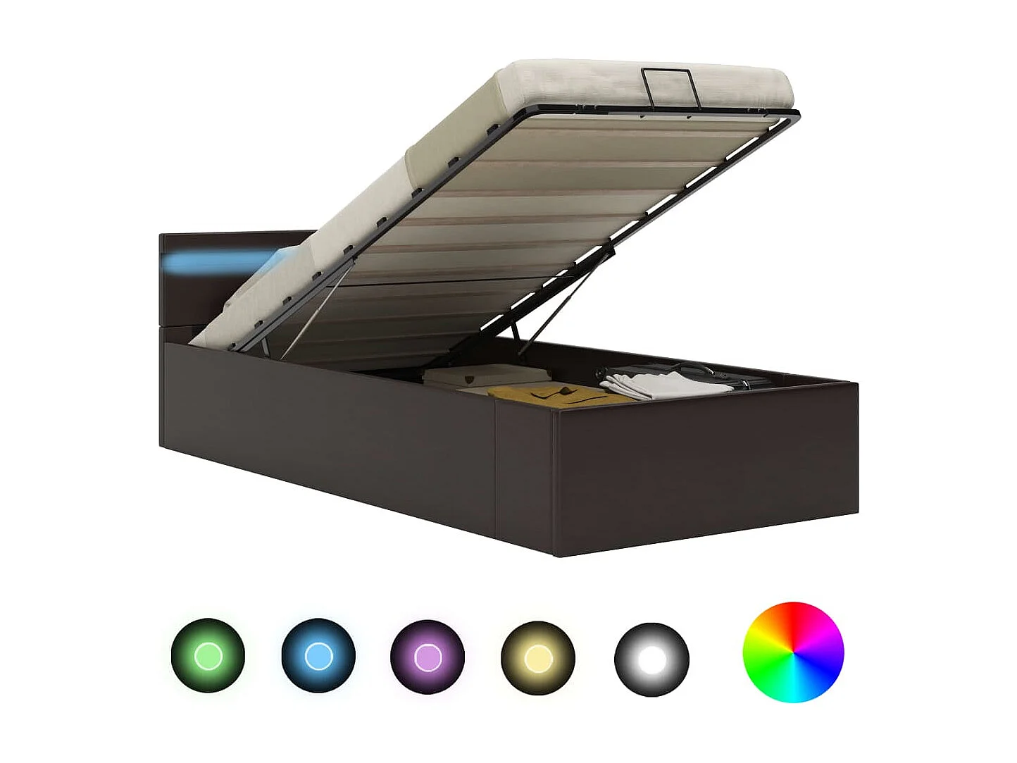 Lit coffre avec LED Gris Similicuir 90x200 cm FR38005