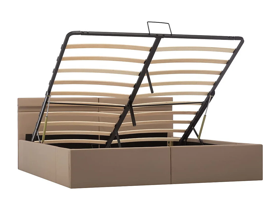 Cama com compartimento de arrumação e LED 160x200cm couro artif. cappuccino PT955161