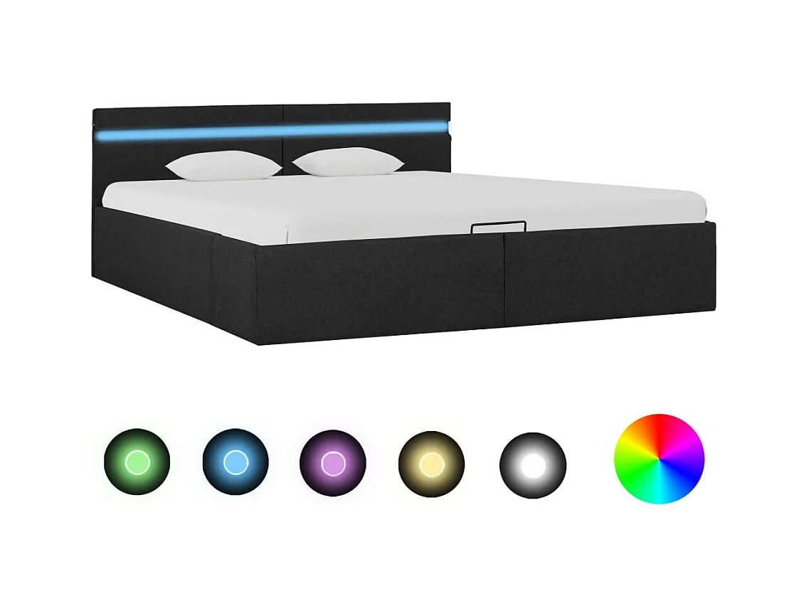 Lit coffre et LED gris foncé 180x200cm FR64863
