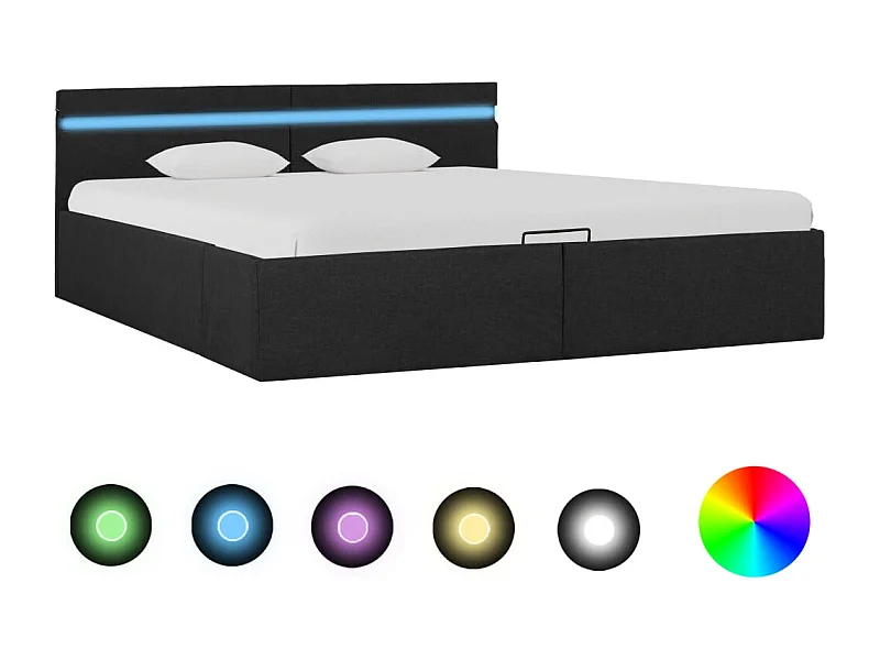 Lit coffre et LED gris foncé 180x200cm FR64863