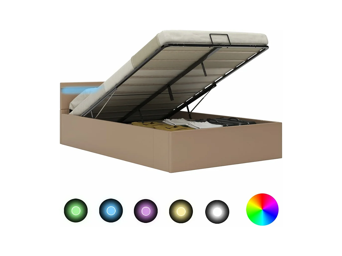 Lit coffre et LED Cappuccino Similicuir 120x200cm FR44193