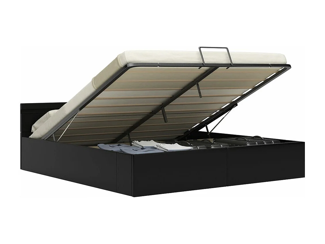 Bedframe met opslag hydraulisch LED kunstleer zwart 180x200 cm  BE914240