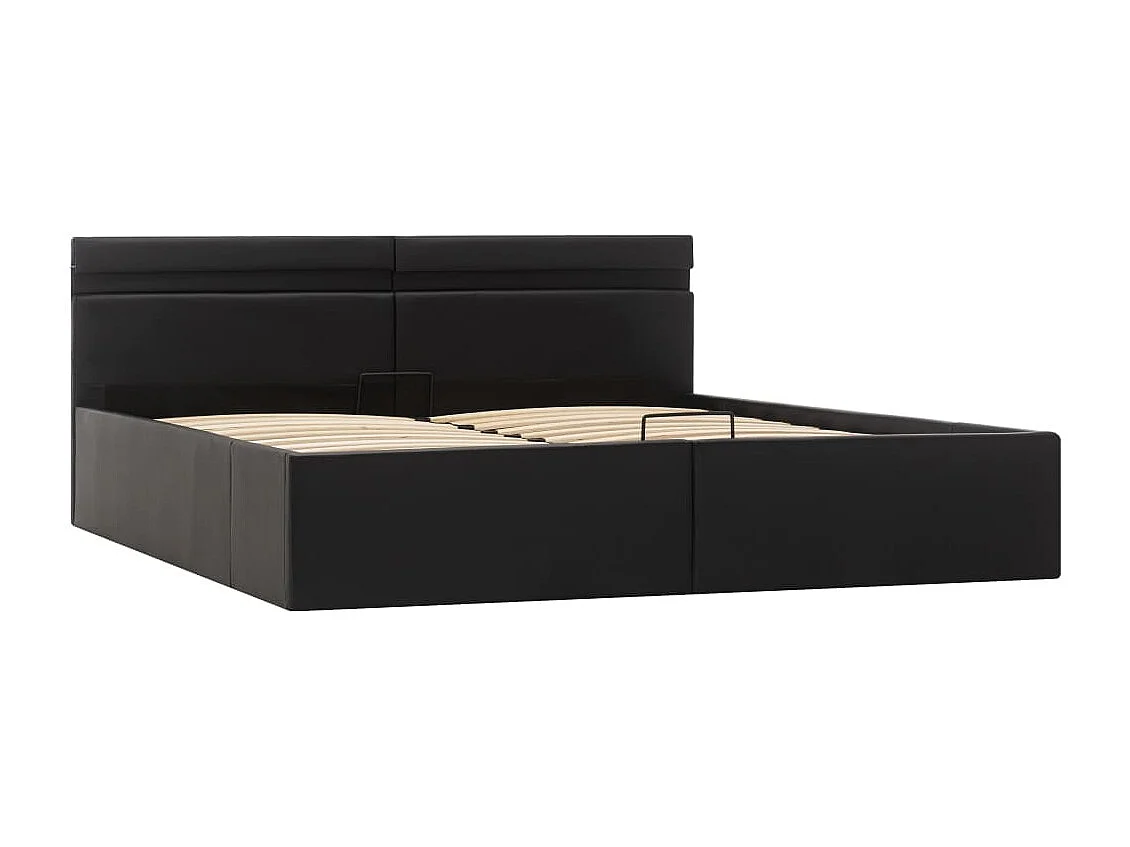 Bedframe met opslag hydraulisch LED kunstleer zwart 180x200 cm  BE914240