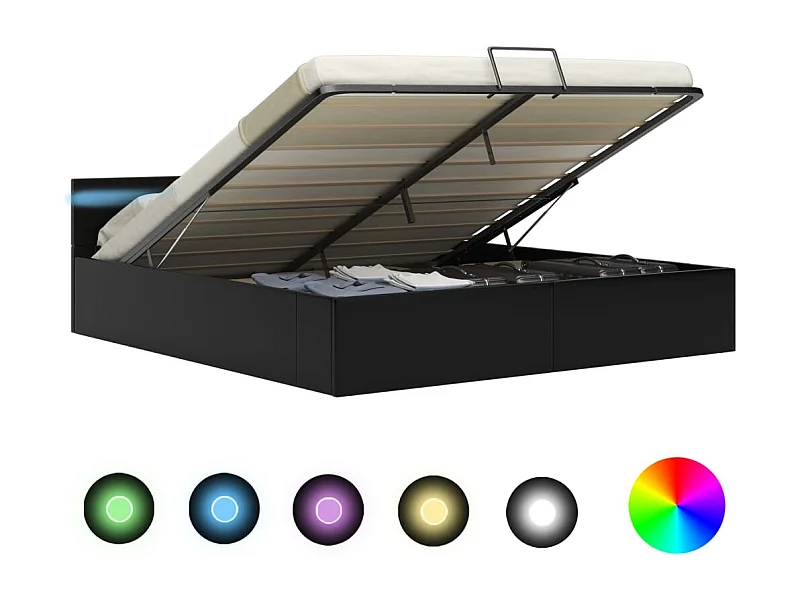 Lit coffre avec LED Noir Similicuir 180x200 cm FR80818