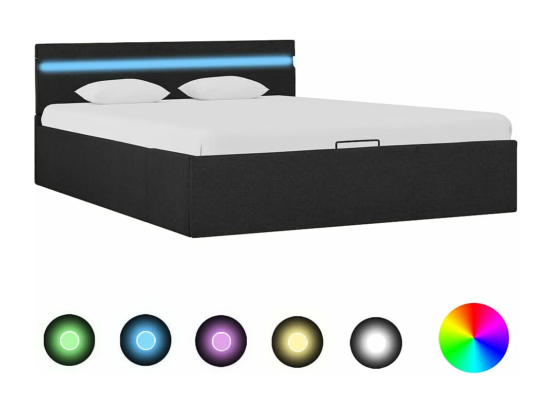 Cama com compartimento de arrumação LED 140x200cm tecido cinza-escuro PT946734