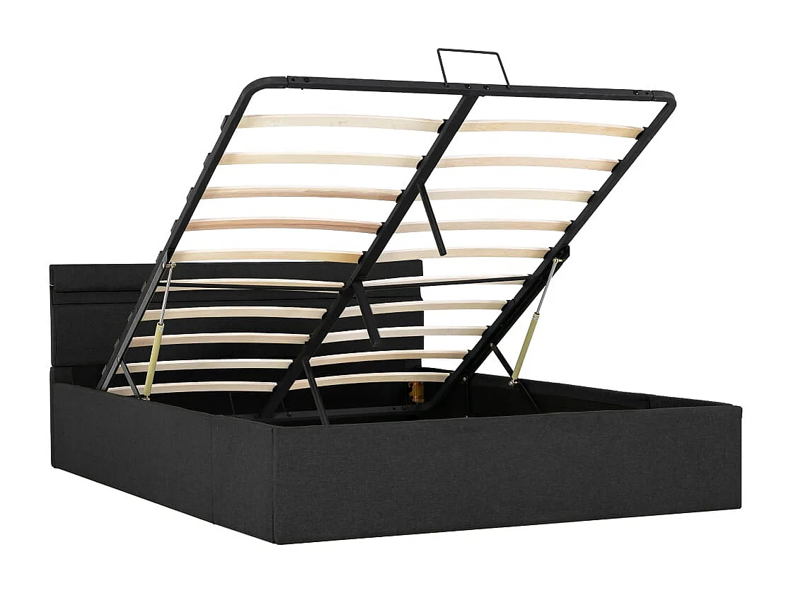 Cama com compartimento de arrumação LED 140x200cm tecido cinza-escuro PT946734