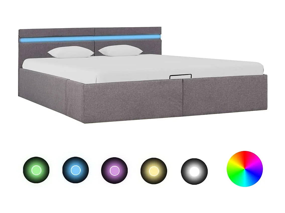 Bedframe met hydraulische opslag en LED stof taupe 160x200 cm  BE122103
