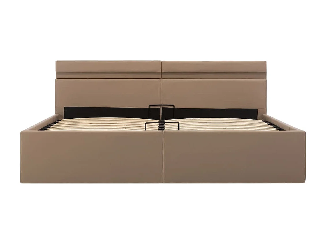 Cama com compartimento de arrumação e LED 180x200cm couro artif. cappuccino PT760761