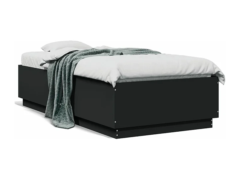Cama c/ luzes LED 75x190cm derivados de madeira preto PT402988