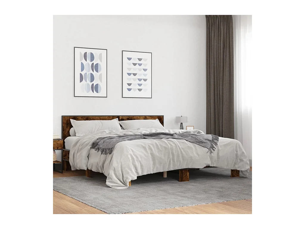 Bedframe bewerkt hout metaal gerookt eikenkleurig 180x200 cm BE561893