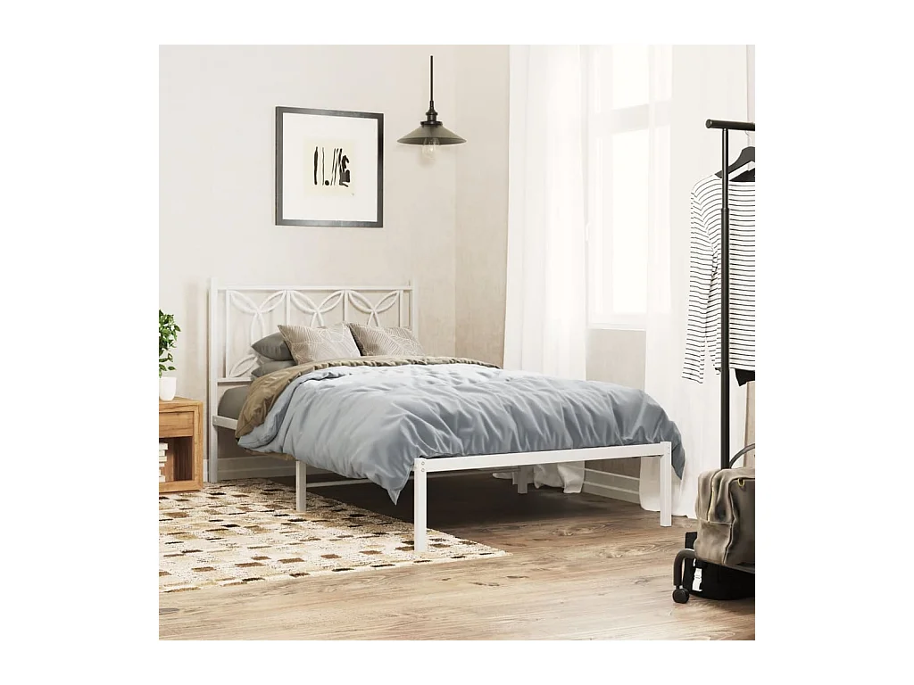 Lit simple métal + tête de lit blanc 107x203 cm FR55971